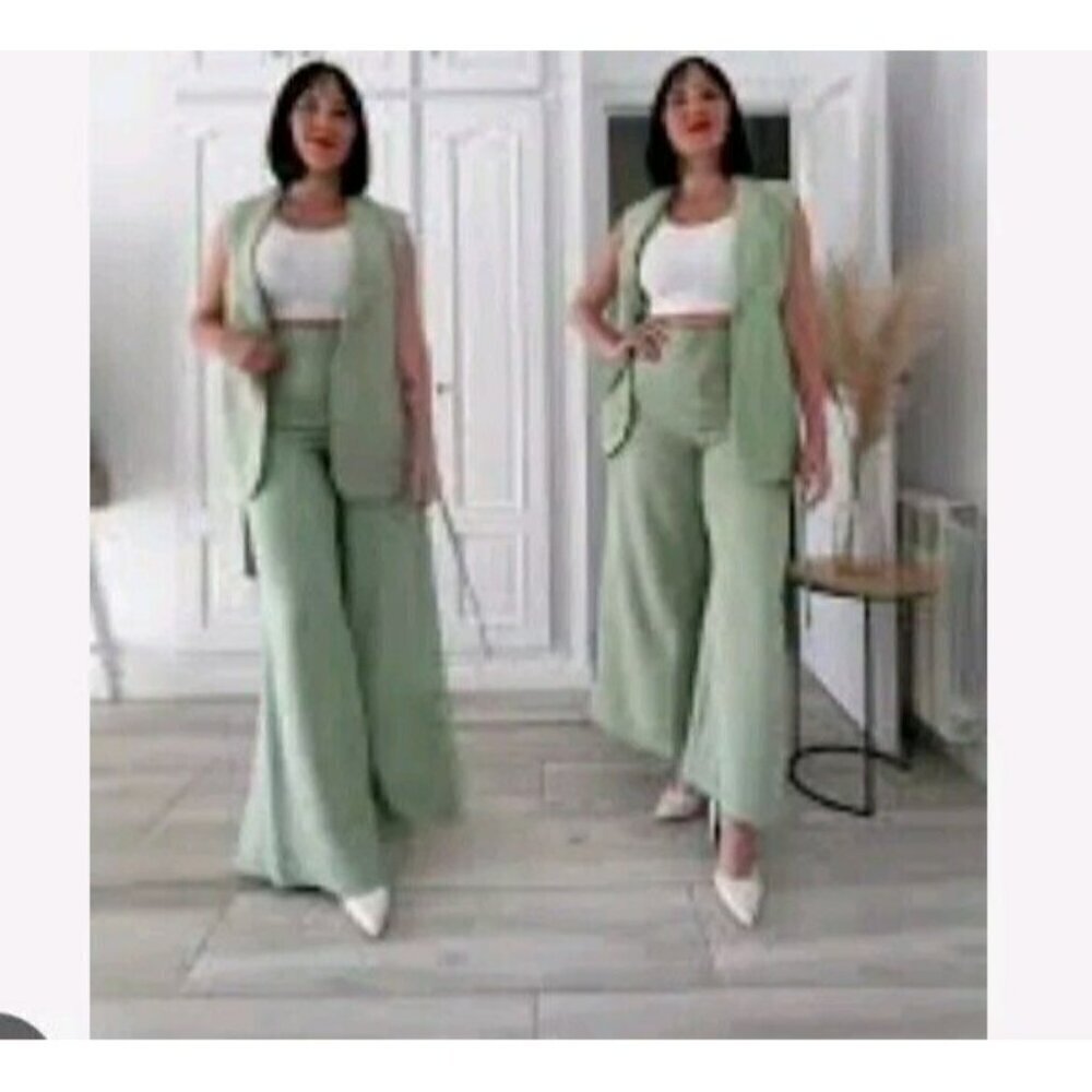 ZARA WOMAN NWT SS23 PASTEL GREEN HIGH-WAISTED WIDE LEG PANTS SIZE s 7595/816